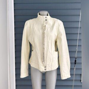 Vintage Wilsons Ivory Cream Leather Ruffle Moto Jacket~XL~